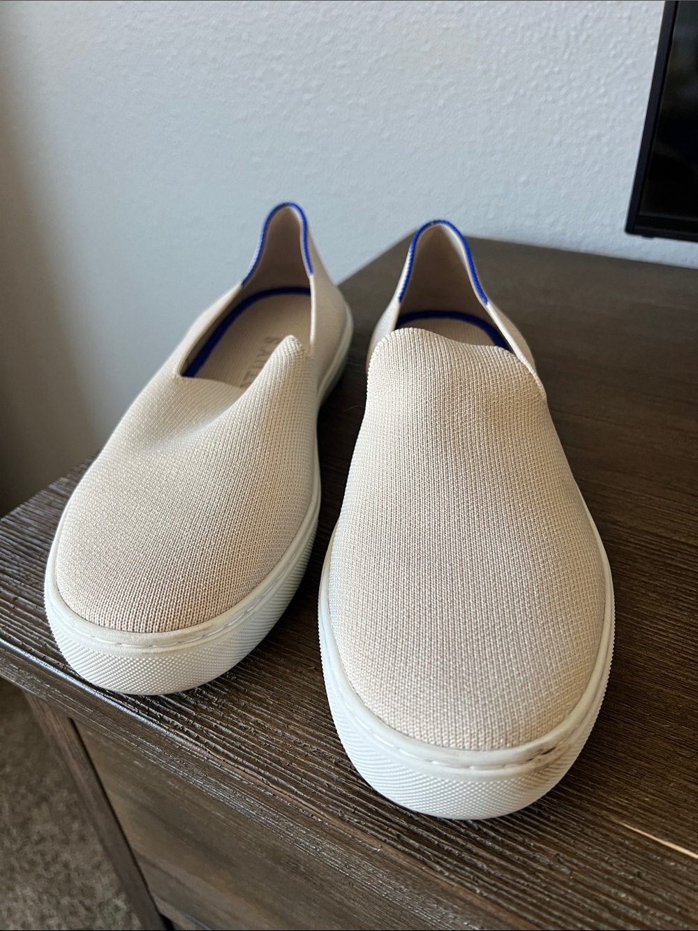 Rothy's Slip-On Loafers in Cream with Blue Trim - Picture 5 of 5
